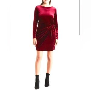 Betsey Johnson Velour Long Sleeve A Line Dark Red Fuchsia Formal Dress Size 14